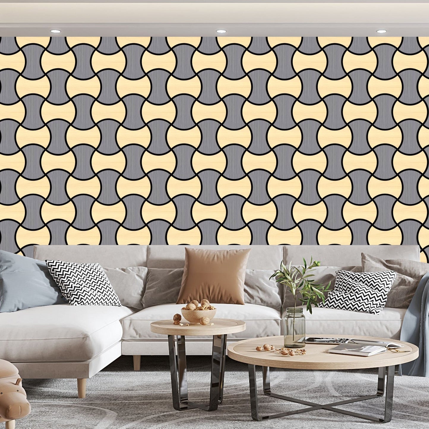 Acoustic Geometric Tessellate Panel – Nordic Grey & Oak Mix - 600mm x 600mm