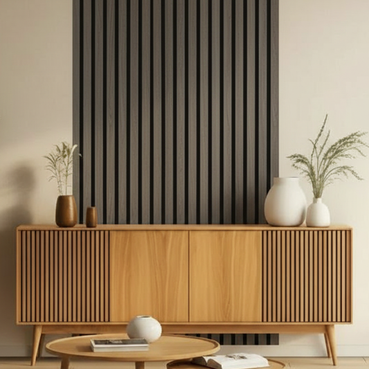 Acoustic Slat Wall Panels | Premium ExtraWide Slats | 240cm x 60cm | Light Grey